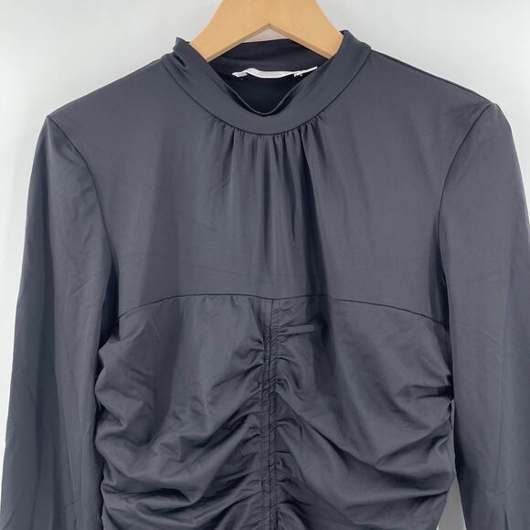 RACHEL PARCELL Top Size Large Ruched Fitted Mockneck Long Sleeve Black Spandex - Picture 6 of 12